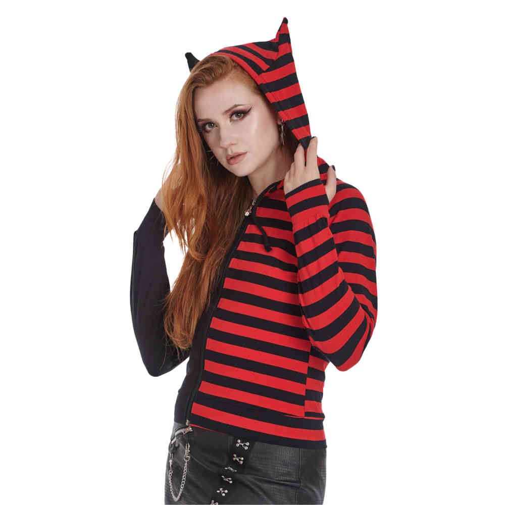 Banned - Shiori Half And Half Vest met capuchon - Zwart/Rood